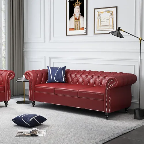 Miniatura 46 de QHITTY Sofá de Acento, Sofá Biplaza Chesterfield Moderno de Terciopelo, Sofá Tapizado con Respaldo Capitoné para Muebles de Sala de Estar (Gris)