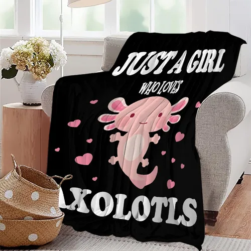 Miniatura 5 de Manta de Axolotl de regalo para niñas y mujeres, mantas ligeras con la frase "Just A Girl Who Loves Axolotls" de felpa con bonitos animales y peces