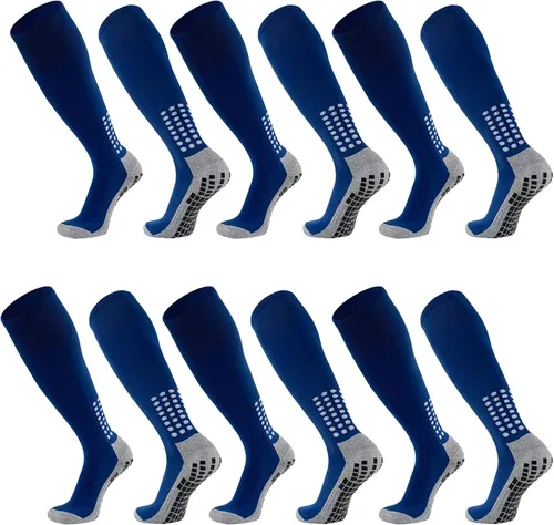 Vegove 6 pares de calcetines de fútbol para hombre con agarre, calcetines deportivos antideslizantes, base de compresión alta hasta la rodilla,