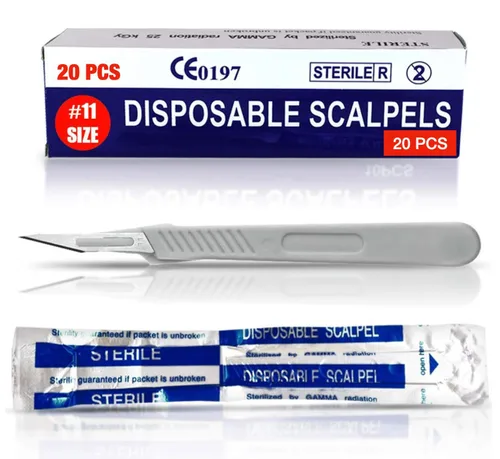 Miniatura 15 de MedHelp Scalpel 14R - Cuchillas dermaplaning con mango de plástico, cuchillas Dermablade de acero de alto carbono. Hoja 14R envuelta Paquete de 10