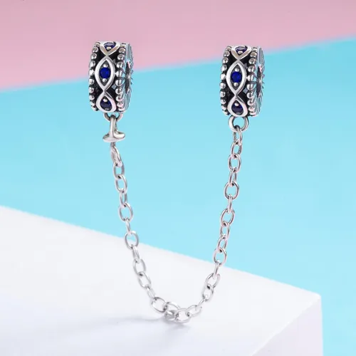 Miniatura 4 de Dije con cadena de seguridad, con corazón de plata de ley 925, compatible con pulseras y collares Pandora