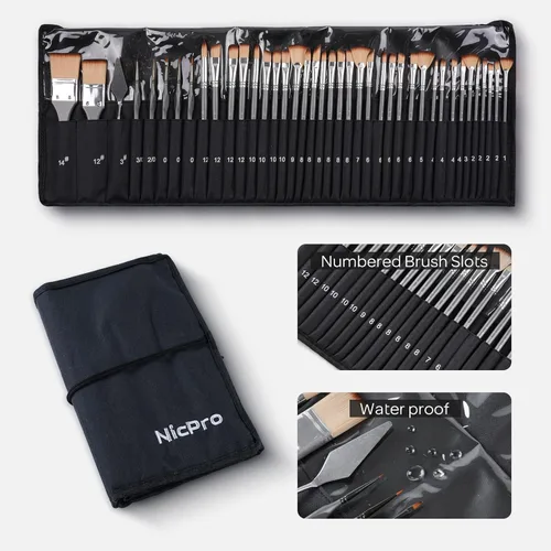 Miniatura 8 de Nicpro Juego de 40 pinceles de pintura, pinceles profesionales de acrílico con cuchillo de paleta y rollo de lienzo, adecuado para pintura acrílica