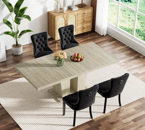Miniatura 101 de Juego de mesa de comedor extensible marrón de 63 a 78.74 pulgadas para 4, juego de mesa de comedor de 5 piezas con 4 sillas, mesa de cocina