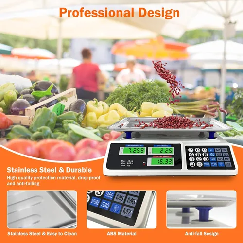 Miniatura 6 de Báscula de cálculo de precios de 88 lb/40 kg, báscula digital de cálculo de precios con plataforma grande de acero inoxidable, báscula de cocina