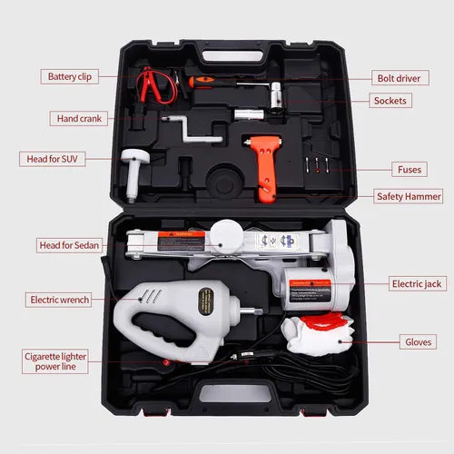 Miniatura 8 de Trihelper - Kit de gato eléctrico para automóvil de 12 V con tijera eléctrica con capacidad de 3 toneladas para cambio de neumáticos y emergencias