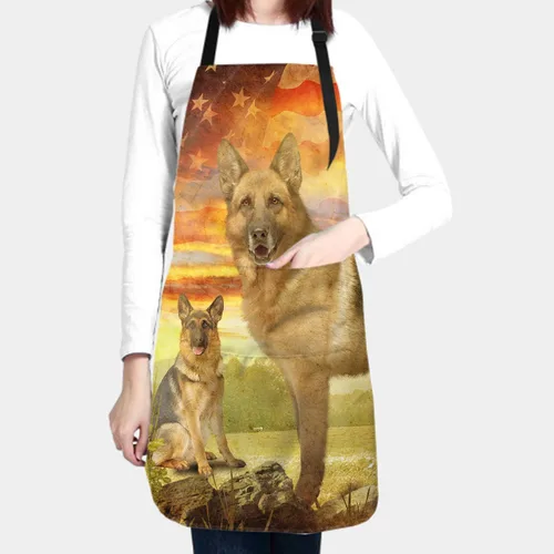Miniatura 2 de Delantal colorido de poliéster Grooming Delantales con bolsillo para barbacoa Cocina Pintura Adultos German Shepherd