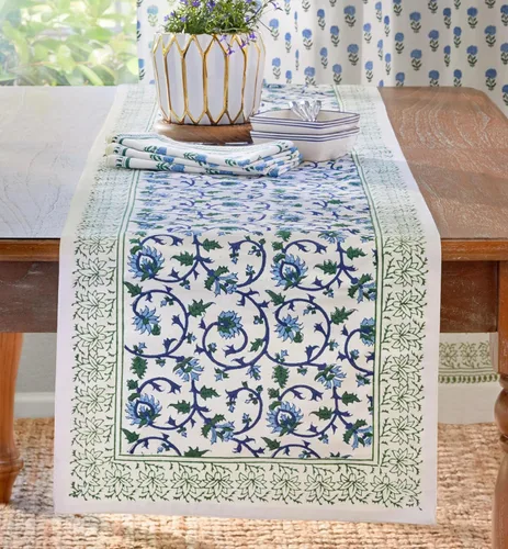 Miniatura 11 de Saffron Marigold Camino de mesa rosa de 18 x 108 pulgadas, centro de mesa de comedor impreso a mano, 100% algodón lavable para decoración del hogar