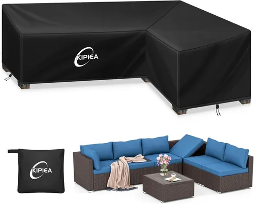 Kipiea Funda para Sofá Seccional en Forma de L para Patio, Tela Oxford Resistente 420D, Funda Seccional para Exteriores con 6 Hebillas a Prueba de