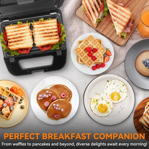 Miniatura 2 de Baker's Friend Mini waflera 3 en 1 con platos extraíbles, platos dobles para gofres y panqueques y parrilla, prensa para sándwiches de desayuno