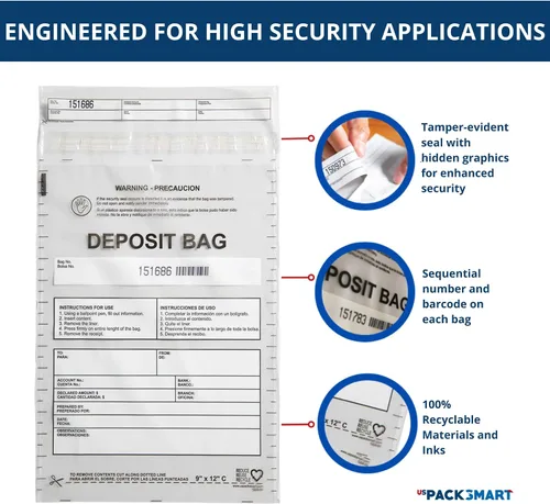 Miniatura 3 de Bolsas de plástico transparente de 9 x 12 pulgadas Depósitos bancarios seguros, manejo de efectivo o transporte seguro de divisas Códigos