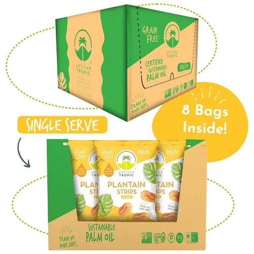 Miniatura 6 de ARTISAN TROPIC Tiras de plátano naturalmente dulces, paquete de 8, 2 onzas, vegano, paleo y sin gluten, bolsas individuales, aperitivos saludables