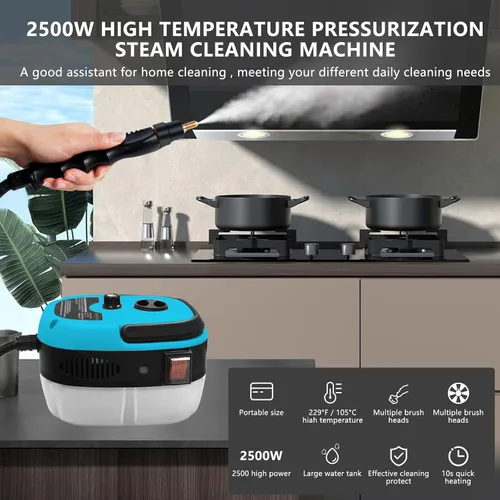 Miniatura 2 de Limpiador a vapor de mano, limpiador de vapor presurizado de 2500 W con 3 cabezales de cepillo, limpiador de vapor portátil para el hogar, Azul