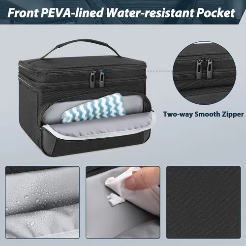 Miniatura 4 de CURMIO Estuche de transporte de viaje para cortapelos, suministros de peluquería de doble capa, bolsa de almacenamiento compatible