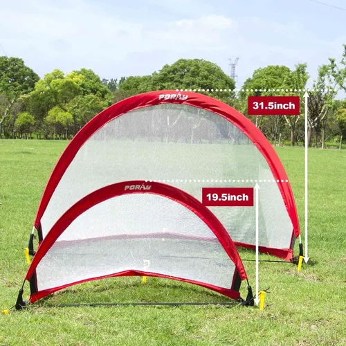 Miniatura 4 de Poray Soccer Goal for Kid Easy-up Set of Two Portable Soccer Net 210D Oxford with 8 Field Marker Cones Extra Stakes Fun for Backyard and Soccer Rojo