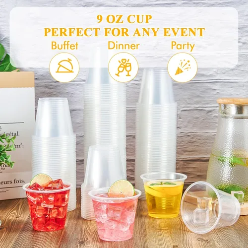 Miniatura 7 de Lilymicky Paquete de 300 vasos desechables de plástico transparente de 9 onzas, vasos de fiesta de 9 onzas para cócteles, fiestas, picnics y eventos