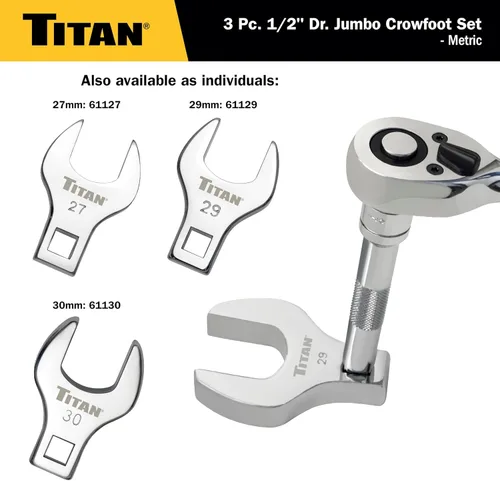 Miniatura 5 de Titan 61199 - Juego de llaves de pata recta de 1/2 pulgada, métricas, pulidas, 3 piezas, incluye 27mm, 29mm y 30mm
