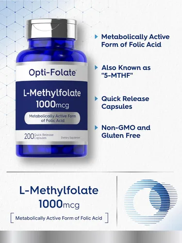 Miniatura 4 de Carlyle L metilfolato 1000mcg 200 cápsulas Tamaño de valor Optimizado y activado Sin OMG, sin gluten Folato de metilo, 5-MTHF por
