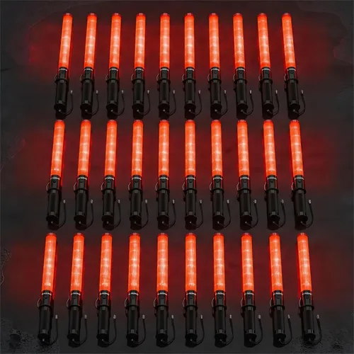 Miniatura 25 de E-riding Paquete de 20 varitas de tráfico, varita de control de tráfico roja de 21 pulgadas con 3 modos de parpadeo y clip lateral, bastón de Rojo