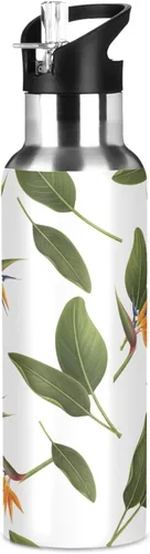 Miniatura 8 de Stainless Steel Vacuum Insulated Water Bottle 20 Oz, BPA-Free Sport Water Bottle for Gym Outdoor Travel School, Orange Flowers Green Leaves