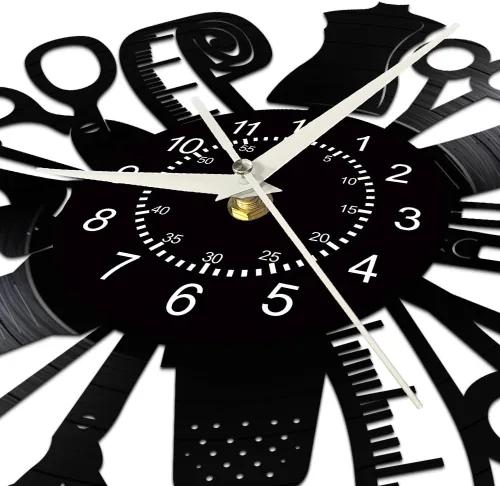Miniatura 5 de Reloj de pared de costura, máquina de coser de 12 pulgadas, diseño de disco de vinilo, reloj de pared silencioso de cuarzo sin tictac, vintage, Sin