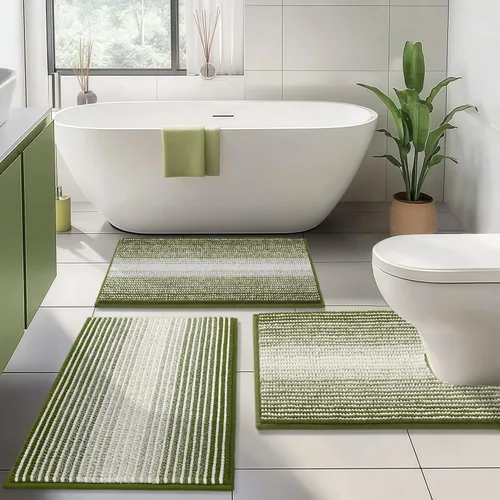 Miniatura 10 de BSICPRO Juego de alfombras de baño de 3 piezas, alfombrillas de inodoro en forma de U con contorno, juego de alfombrilla de baño, alfombrilla