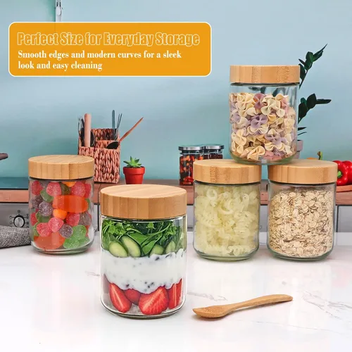 Miniatura 7 de Tarros de vidrio de 16 onzas con tapas, recipientes de avena nocturna con tapas de bambú, frascos Mason de vidrio de boca ancha, recipientes