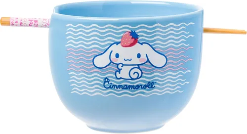 Miniatura 26 de Silver Buffalo Hello Kitty y sus amigos Chococat - Tazón de cerámica para ramen y arroz con palillos, patrón a cuadros, apto para microondas, 20