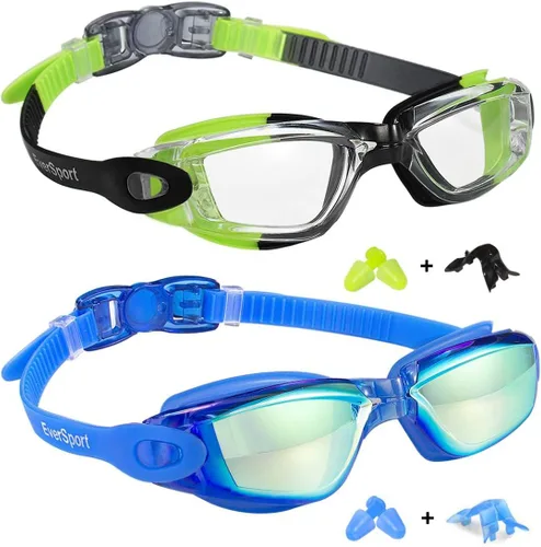 Miniatura 14 de EverSport Gafas de natación para niños, paquete de 2 gafas de natación para niños y adolescentes, gafas de natación antivaho anti-UV para jóvenes