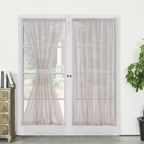 Miniatura 10 de Demetex Cortinas francesas para puerta delantera, juego de 2 paneles de cortina semitraslúcidos de lino para puerta delantera, pequeños