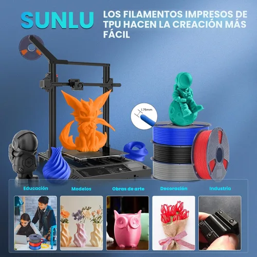 Miniatura 9 de SUNLU TPU - Filamento para impresora 3D de 1.75mm, filamento TPU de alta velocidad 95A, filamento 3D flexible de 1KG para impresión rápida, 35.27 oz