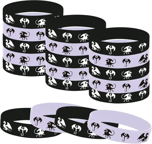 Oringaga 24 pulseras de goma para fiestas temáticas de dragón, diseño de dragón de guerras con estampado de animales de dragón para fiestas de