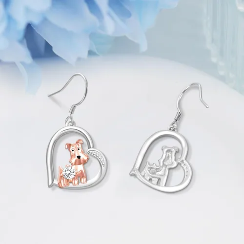 Miniatura 3 de Schnauzer - Pendientes de plata de ley 925 con colgante de amor, joyería para mascotas, para niña, mujer, amante de los perros, regalo, Plata