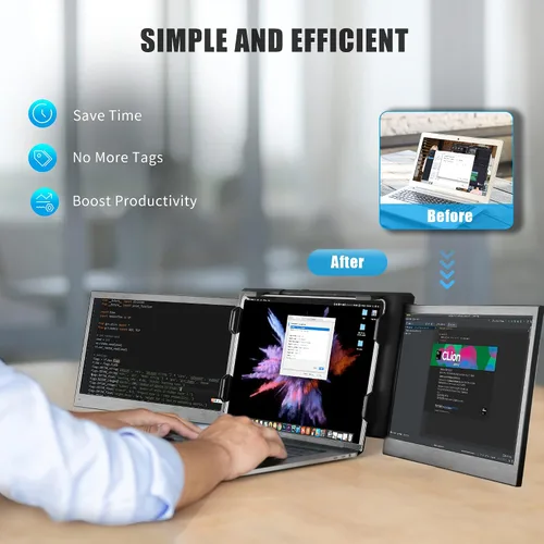 Miniatura 4 de Alecewey P2 PRO - Monitor portátil triple para pantalla de laptop, pantalla IPS FHD de 13.3 pulgadas 1080p, soporte Type-C/PD/TF, MacBook M1/M2