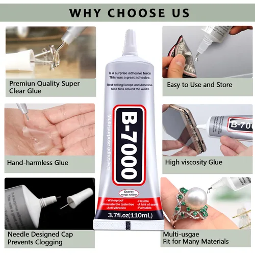 Miniatura 4 de 2 unidades de pegamento de diamantes de imitación B7000 de 3.7 fl oz, pegamento B7000 mejorado multifunción adhesivo para joyería para reparación