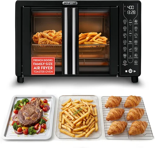 Miniatura 11 de Gourmia Freidora de aire para puerta francesa: horno de convección de gran capacidad de 25 cuartos de galón, fryfroce 360°, pantalla digital con 17
