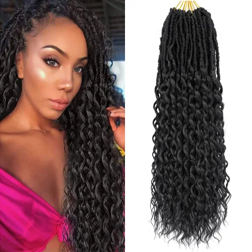 Goddess Locs Cabello de Ganchillo de 24 Pulgadas Ondas Profundas 8 Paquetes Nuevos Locs Sintéticos Suaves Trenzas de Ganchillo Extensiones de 1b