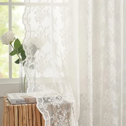 Miniatura 88 de YJ YANJUN Cortinas traslúcidas negras de 54 pulgadas de largo, panel de cortina de encaje gótico victoriano para cocina, cortinas cortas de Negro