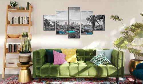 Miniatura 4 de Cawpom Arte de pared de Los Ángeles en blanco y negro, cuadro decorativo para pared, diseño de horizonte de Los Ángeles, póster de palmera, marco