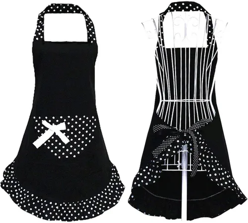 Hyzrz Lindos Delantales Graciosos Con Moño Para Niñas Delantal De Cocina De Restaurante Para Mujeres Delantal De Pastel Con Bolsillo (Negro)