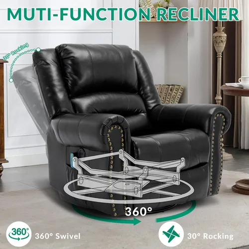 Miniatura 3 de VIVIJASON Silla reclinable giratoria de masaje con calor y vibración, silla reclinable manual giratoria de 360° con control remoto, bolsillos
