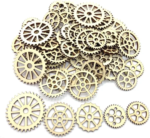50 piezas de ruedas de engranaje de madera, decoración hecha a mano, recortes de madera, etiquetas de regalo, manualidades (estilo mixto), 0.984