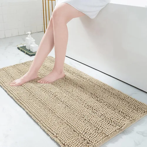 Miniatura 151 de Grandaily Alfombras de baño de felpilla a rayas de 24 x 16 pulgadas, extra gruesas y suaves, absorbentes, parte trasera de goma, alfombra de ducha