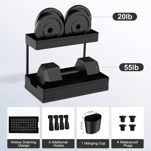 Miniatura 4 de Organizadores y almacenamiento para debajo del fregadero, estante deslizante de 2 niveles, organizador de gabinete de baño con ganchos, taza