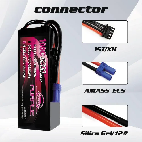 Miniatura 2 de CNHL Purple Series 6200mAh 3S Lipo Battery 100C - Carcasa rígida de 11,1 V con enchufe EC5 para automóviles a control remoto, camiones, barcos
