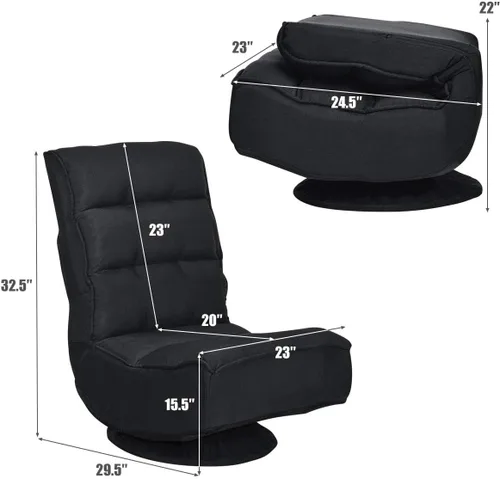 Miniatura 3 de ERGOMASTER Silla plegable reclinable para juegos con giro de 360 grados, 5 posiciones ajustables (negro)