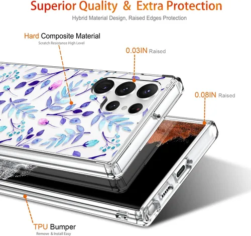 Miniatura 4 de Funda para Galaxy S22 Ultra, transparente para niñas y mujeres, resistente, a prueba de golpes, funda rígida para Samsung Galaxy S22 Ultra, azul