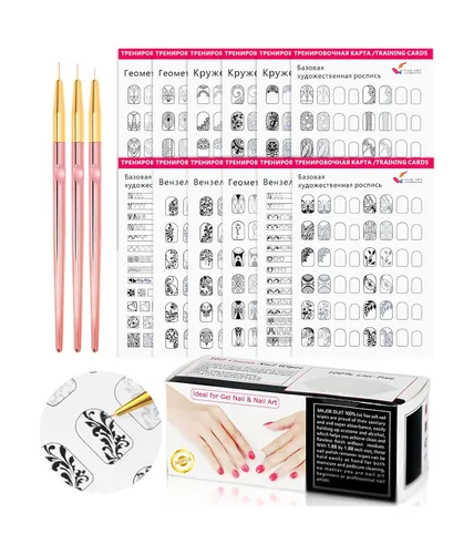 Libro de práctica de diseño de uñas con 3 bolígrafos, 360 toallitas y plantillas para principiantes