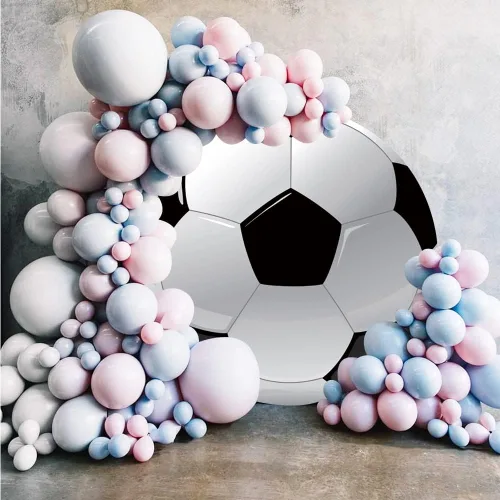 Miniatura 2 de Leyiyi 0,9 x 0,9 m Telón de Fondo Redondo de Fútbol Negro y Blanco, Telón de Fondo Redondo para Deportes, Fondo Temático de Fútbol para Fiesta