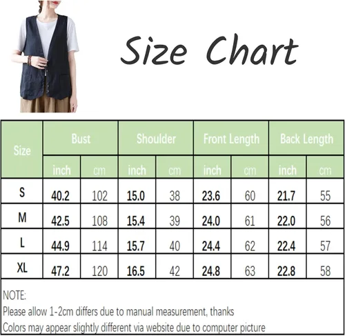 Miniatura 6 de Bozanly Chaleco sin mangas con botones para mujer, estilo casual, cuello en V, de lino y algodón, con bolsillos