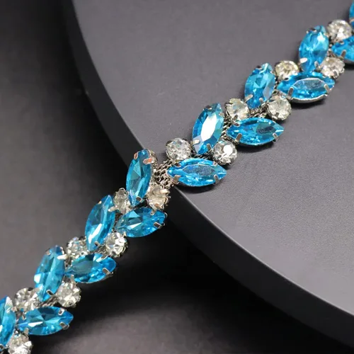 Miniatura 8 de Jerler Borde de diamantes de imitación de 1 yarda, aplique de cadena de diamantes de imitación, ideal para decoración de bricolaje y adornos de ropa